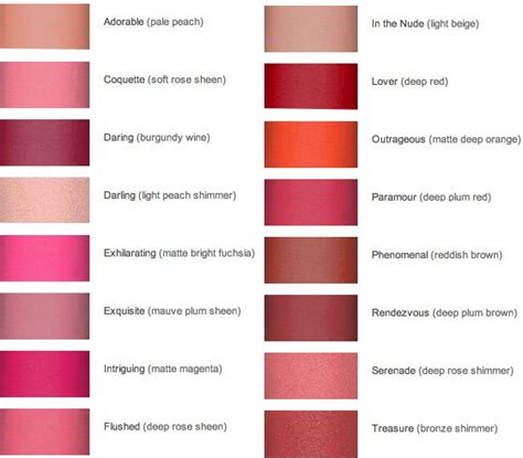 peach lipstick color chart.